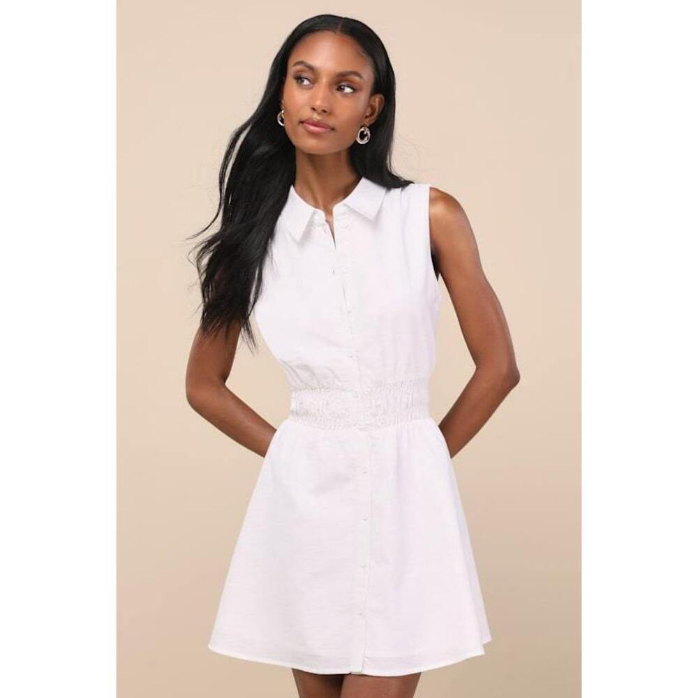 Lulus Jaliyah White Collared Button-front Mini Dress - Size M